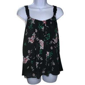 Maurices Strappy Tank Top | Black w/ Floral | S
